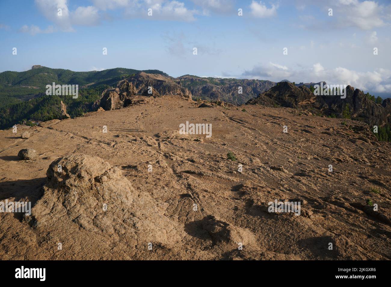 Eine schöne Aussicht auf das Naturschutzgebiet Roque Bentayga auf den Kanarischen Inseln, Spanien Stockfoto