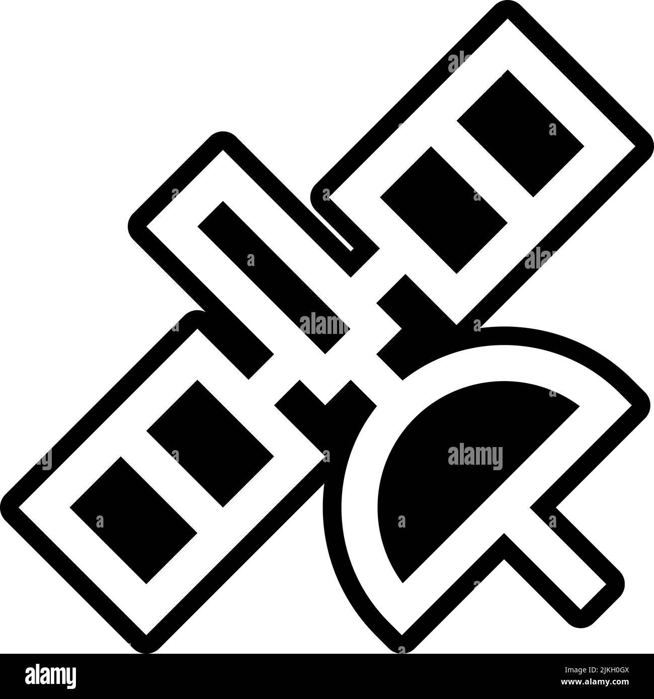 Satellitensymbol, schwarze Vektorgrafik. Stock Vektor