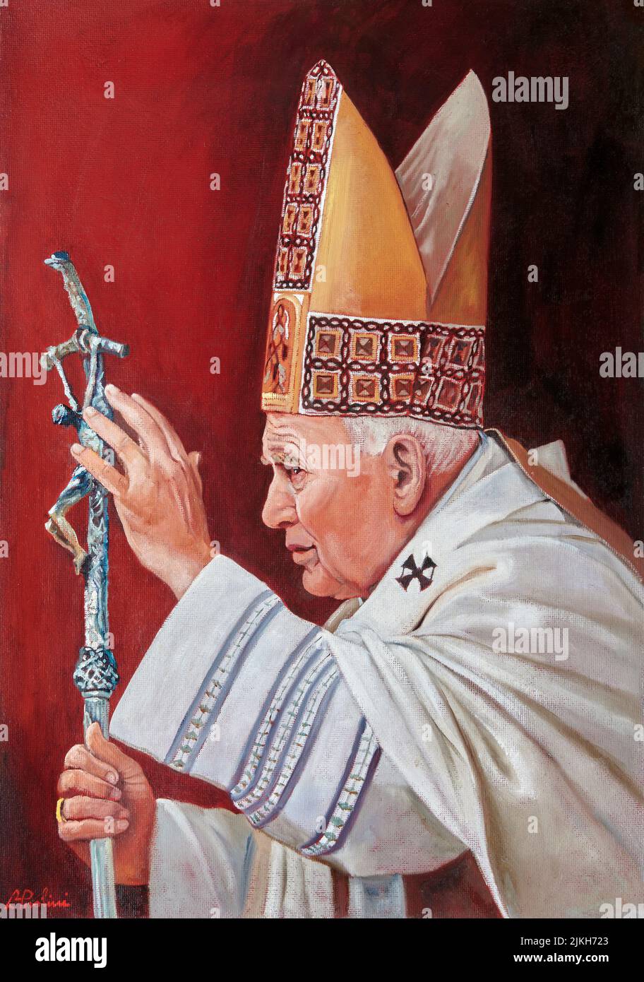 Papa Giovanni Paolo II - olio su tela - Luciano Perolini - 2014 - Scannabue (Cr), Italia, chiesa parrocchiale di S.Giovanni Battista Stockfoto