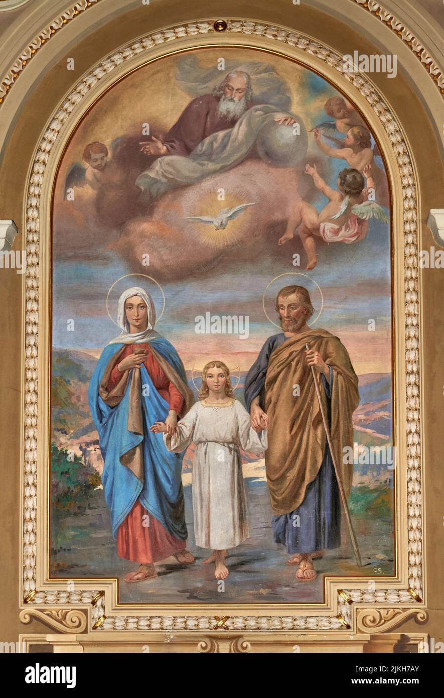 Sacra Famiglia - affresco - Cesare Secchi - 1927 - S.Rocco al Porto (Lo), Italia, chiesa parrocchiale di S. Rocco Stockfoto