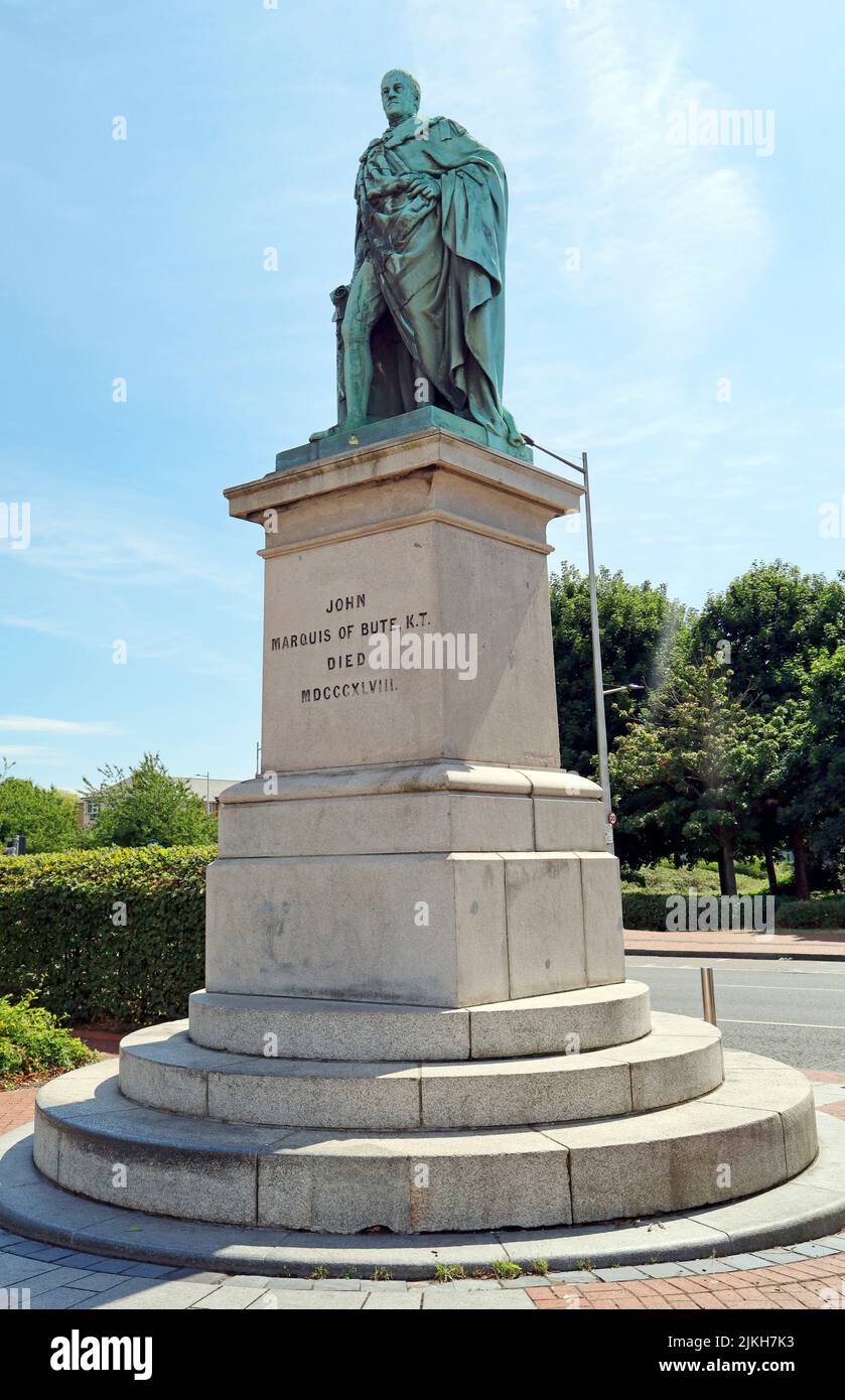 Statue von 2. Marquis (marquess) von Bute, John Crichton Stuart, K.T. Gestorben 1848. 7. Earl of Dumfries. Blick auf den Callaghan Square Cardiff. Stockfoto