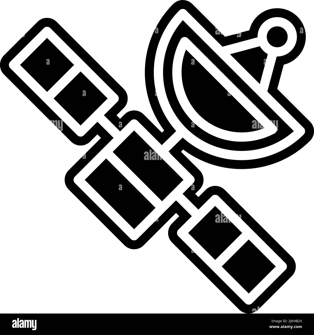 Satellitensymbol, schwarze Vektorgrafik. Stock Vektor