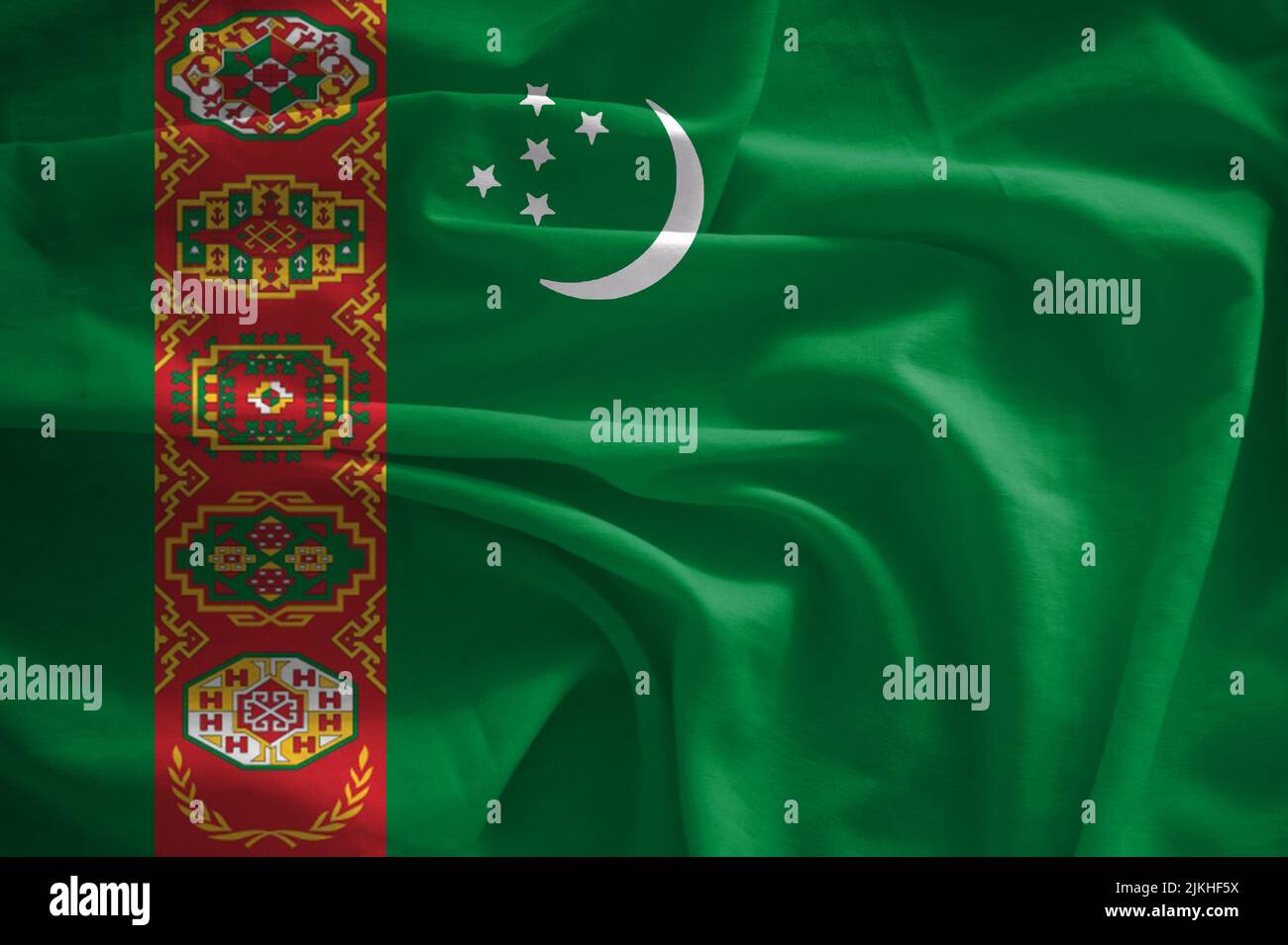 Turkmenistan Flagge mit 3D Effekt Stockfoto