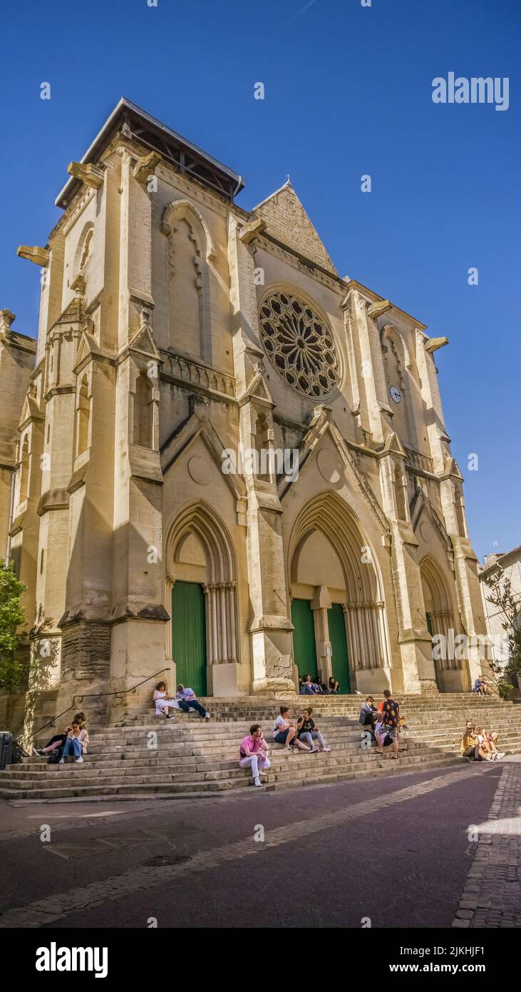 Èglise Saint Roch in Montpellier. Erbaut im 19. Jahrhundert im neugotischen Stil. Zwischenstopp für Pilger auf dem Weg nach Santiago de Compostela. Stockfoto