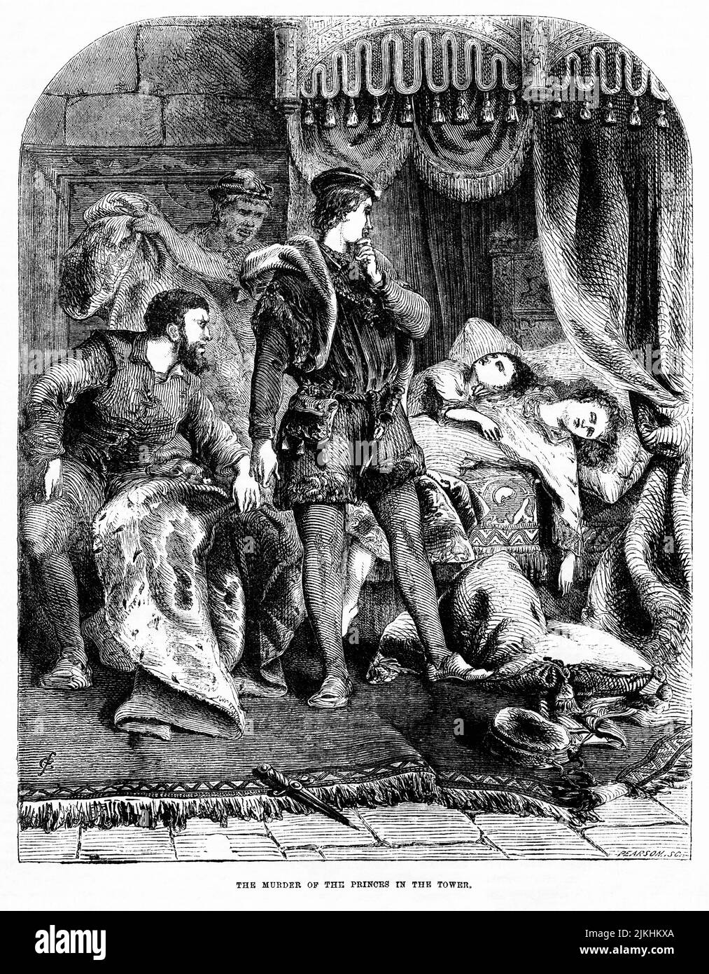 Der Mord an den Prinzen im Turm, Illustration aus dem Buch, „John Cassel’s Illustrated History of England, Volume II“, Text von William Howitt, Cassell, Petter und Galpin, London, 1858 Stockfoto