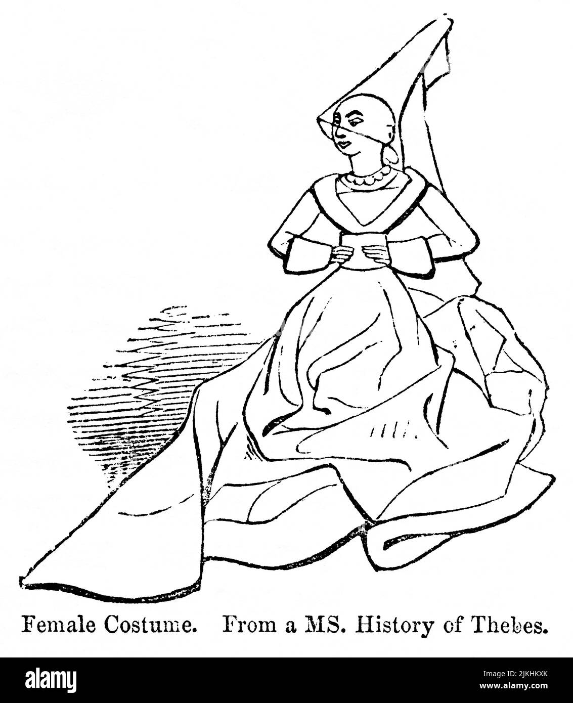Frauenkostüm, 15.. Jahrhundert, Illustration aus dem Buch, „John Cassel’s Illustrated History of England, Volume II“, Text von William Howitt, Cassell, Petter und Galpin, London, 1858 Stockfoto