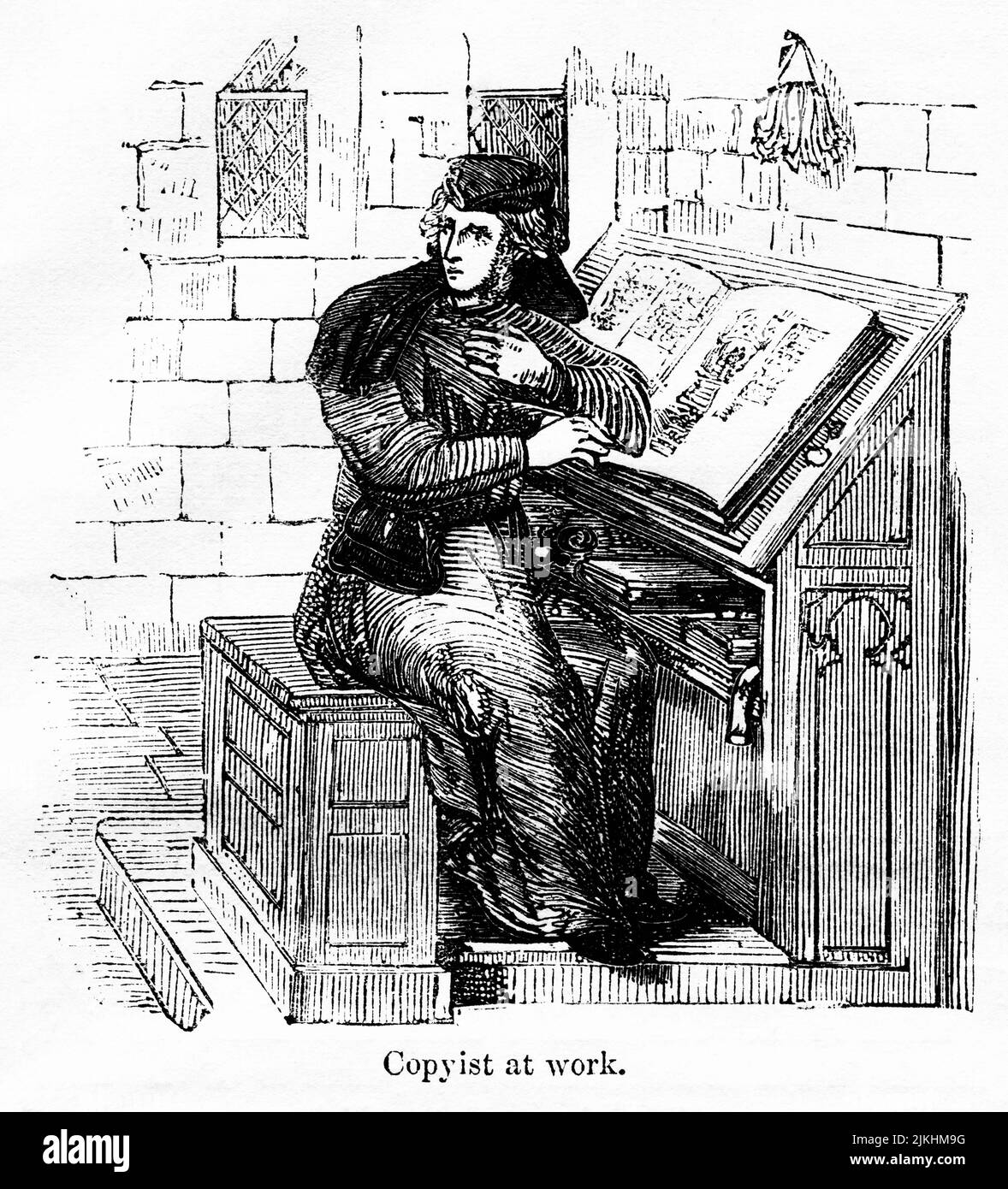 Copyist at Work, Illustration from the Book, „John Cassel’s Illustrated History of England, Volume II“, Text von William Howitt, Cassell, Petter und Galpin, London, 1858 Stockfoto