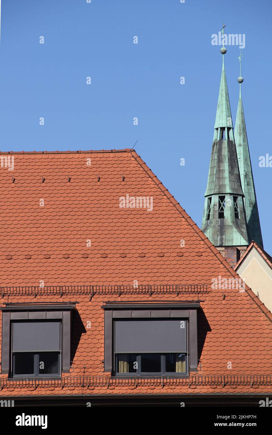 Ein schöner Blick auf die Dächer in der Altstadt von Nürnberg, deutsch Stockfoto