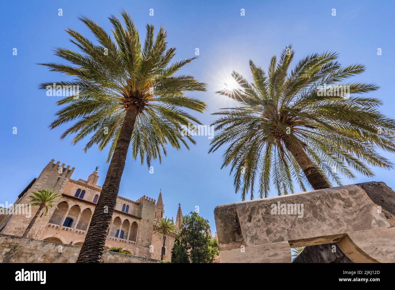 Spanien, Balearen, Mallorca, Palma. Königspalast von La Almudaina Stockfoto