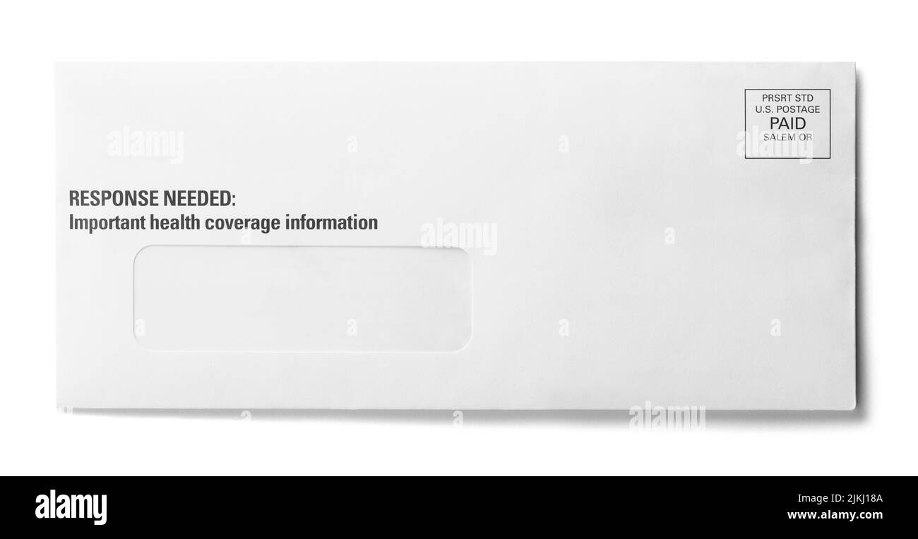 Business Envelope for Health Coverage Cut Out on White. Stockfoto