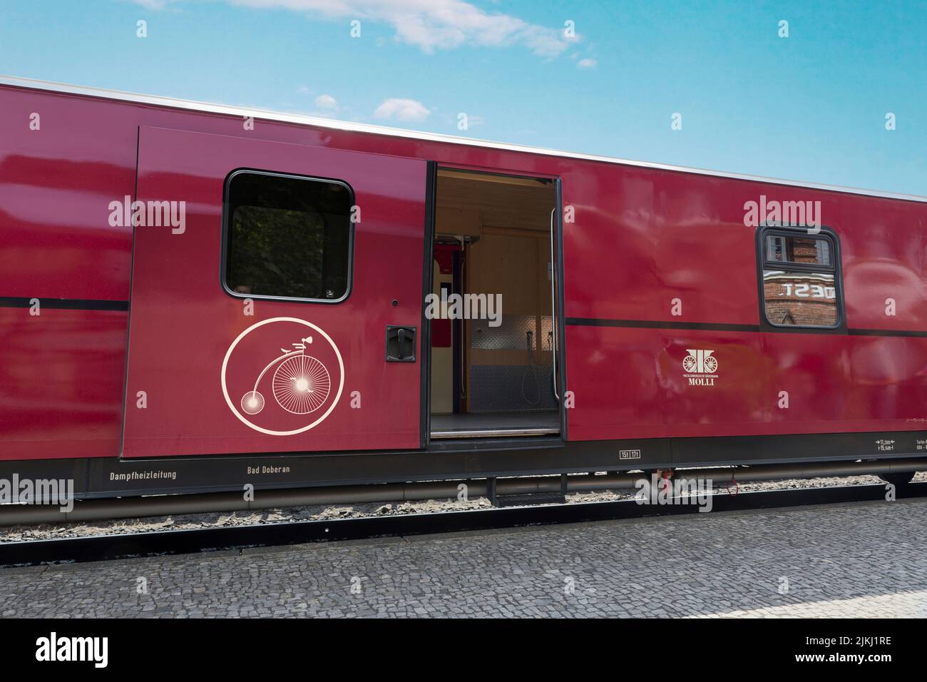 Gepäckwagen der Dampflokomotive Molli, Schmalspurbahn, Eisenbahn, Bahnhof, Kühlungsborn-West, Mecklenburg-Vorpommern Stockfoto