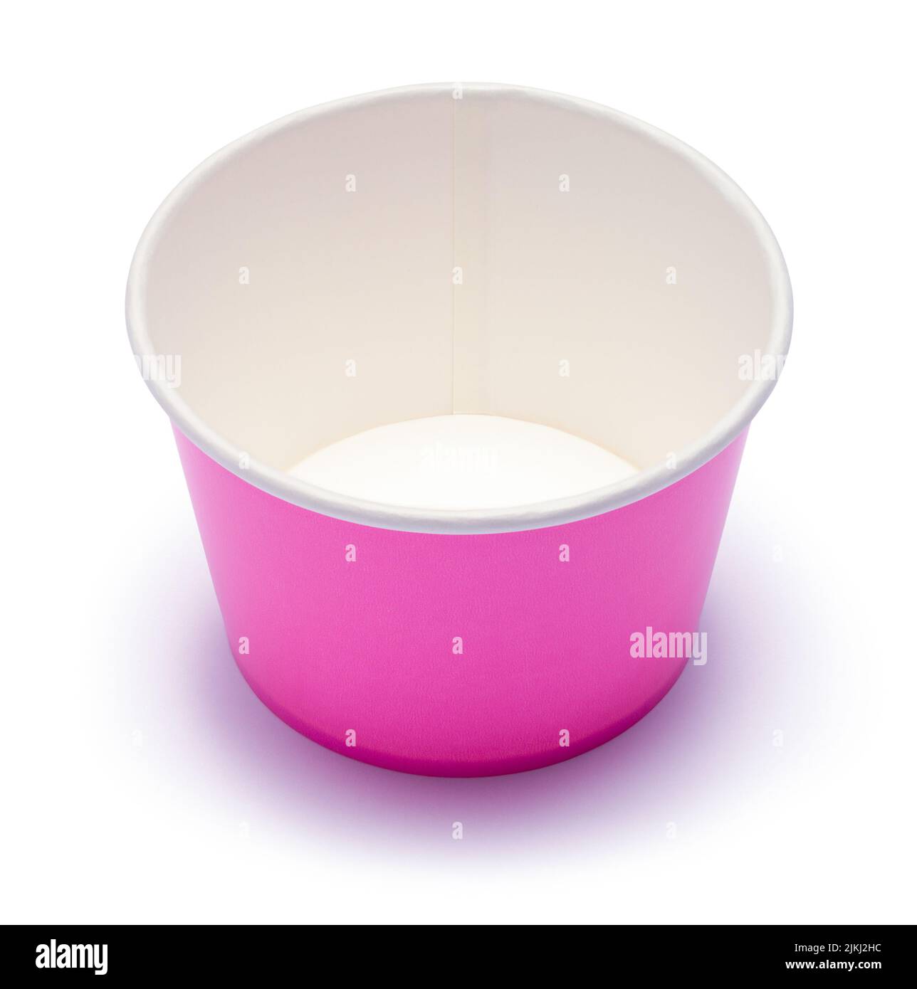 Pink Paper Cup auf Weiß ausgeschnitten. Stockfoto