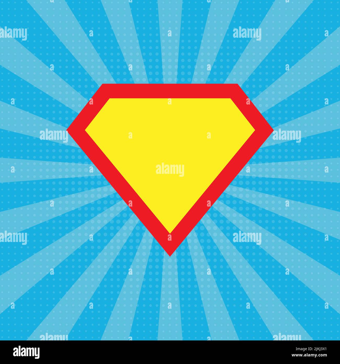 Vektorsymbol für Superhelden auf blauem Hintergrund isoliert. Vorlage für Superman-Logo. Stock Vektor