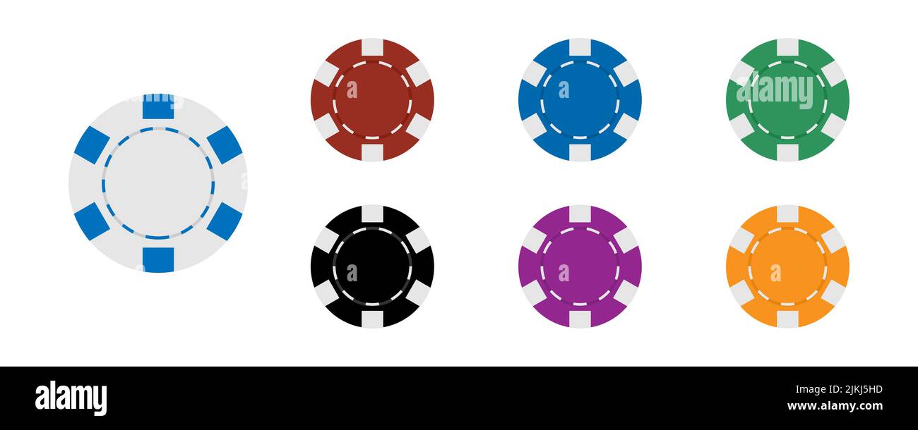 Casino Münzen Chip-Satz isoliert auf weißem Hintergrund. Poker-Chips. Vektorgrafik. Stock Vektor