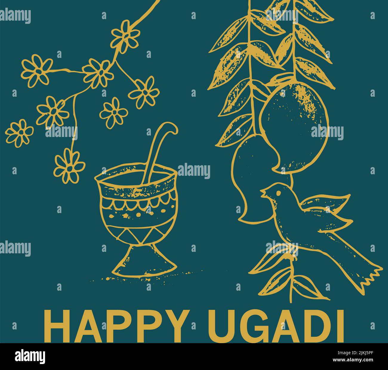 Zeichnung, Skizze von Ugadi oder gudi padwa indian hindu New Year Festival skizzieren und bearbeitbare Illustration Stockfoto