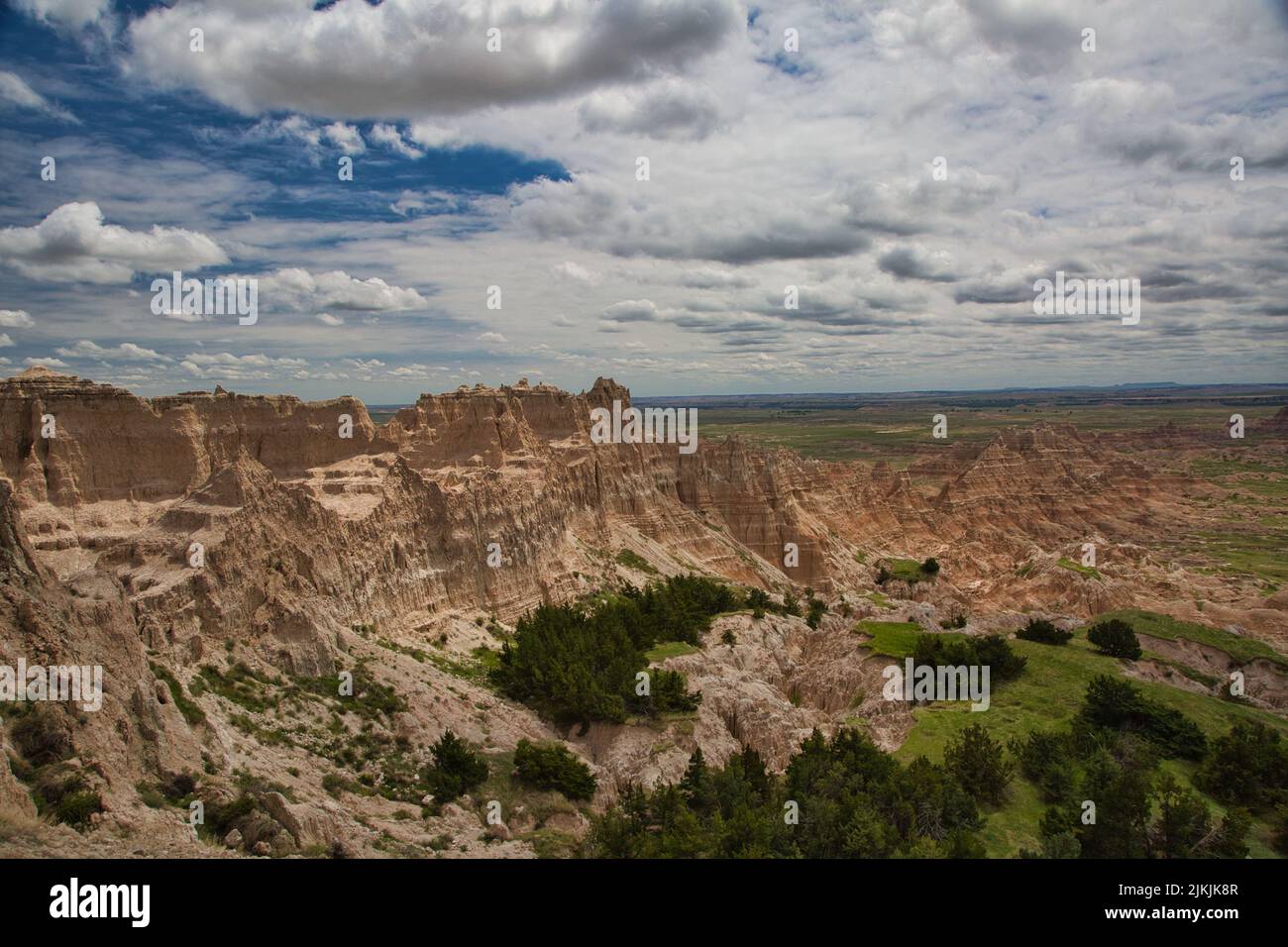 Eine wunderschöne Aussicht auf einen Teil der Badlands im Badlands National Park, South Dakota. Stockfoto