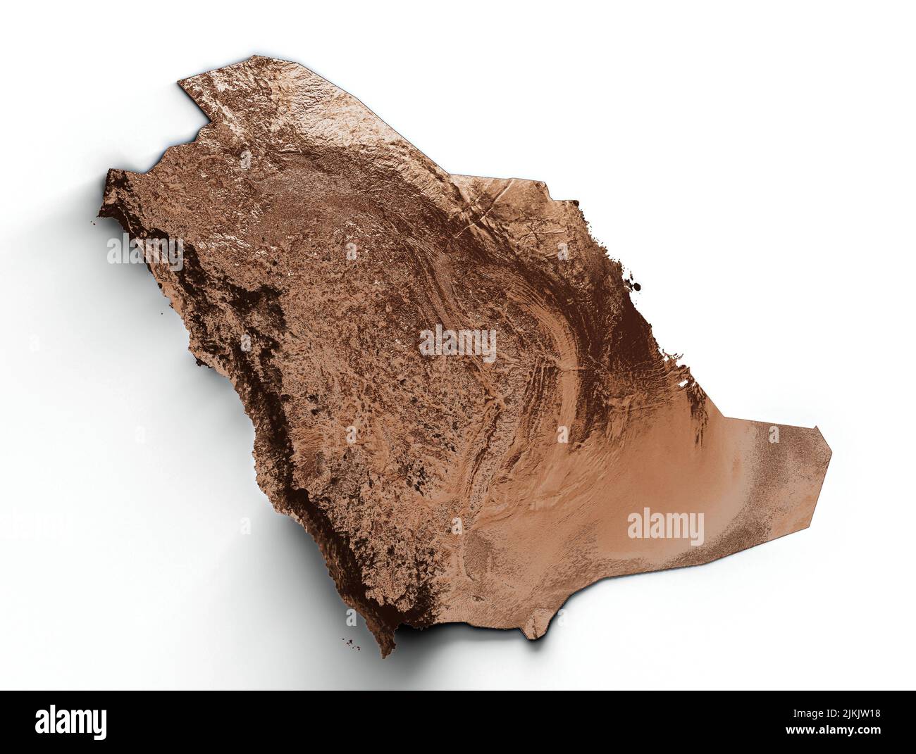 Saudi-Arabien topografische Karte 3D realistische Saudi-Arabien-Karte Farbtextur und Farbdoppler 3D Abbildung Stockfoto
