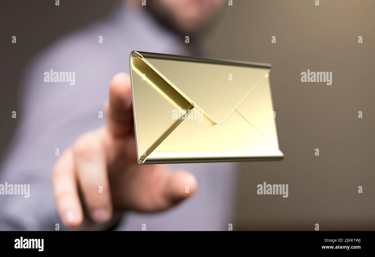 Eine Person, die die virtuelle Projektion eines Kuverts vorstellt Stockfoto
