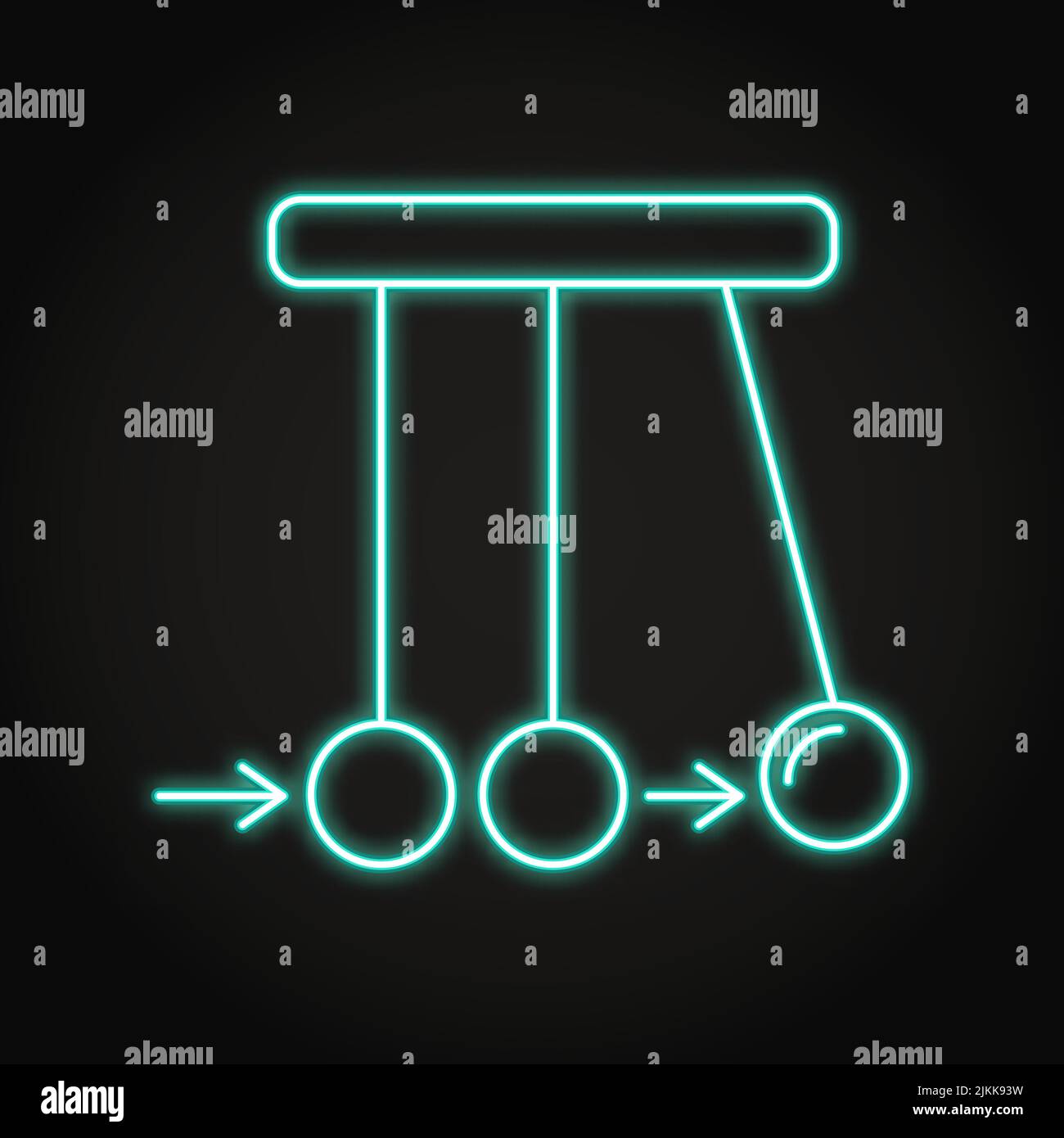 Newton Cradle Neon-Ikone im Linienstil. Gesetz der Physik Symbol. Momentum sparen. Vektorgrafik. Stock Vektor