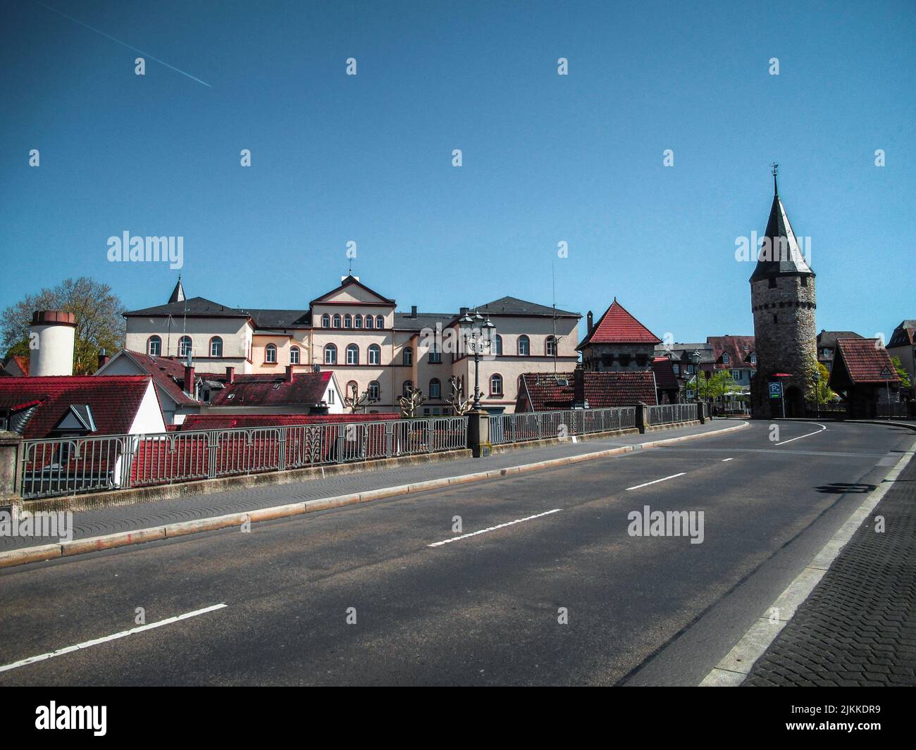 Blick in Bad Homburg auf den Stadtmauerturm Stockfoto