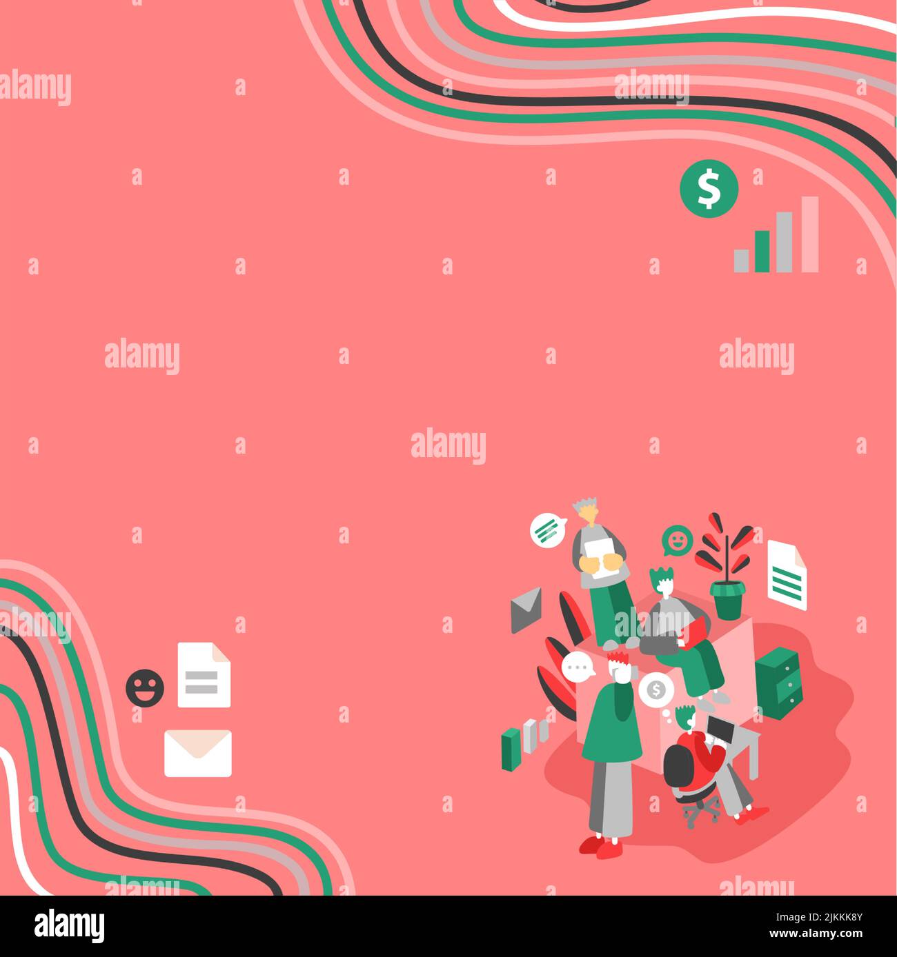 Geschäftsleute, Die Zusammen An Lap Tops Arbeiten, Einer Am Telefon. Gruppe Von Vier Freunden Im Büro, Die Arbeit Machen, Zwei Am Computer, Andere Am Mobiltelefon, Letzte Stock Vektor