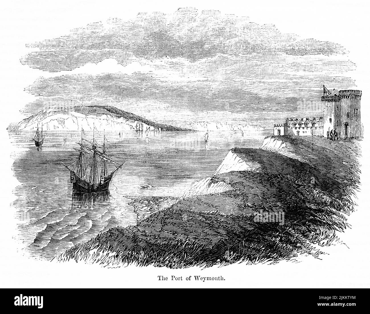 The Port of Weymouth, 1506, Illustration aus dem Buch, „John Cassel’s Illustrated History of England, Volume II“, Text von William Howitt, Cassell, Petter und Galpin, London, 1858 Stockfoto