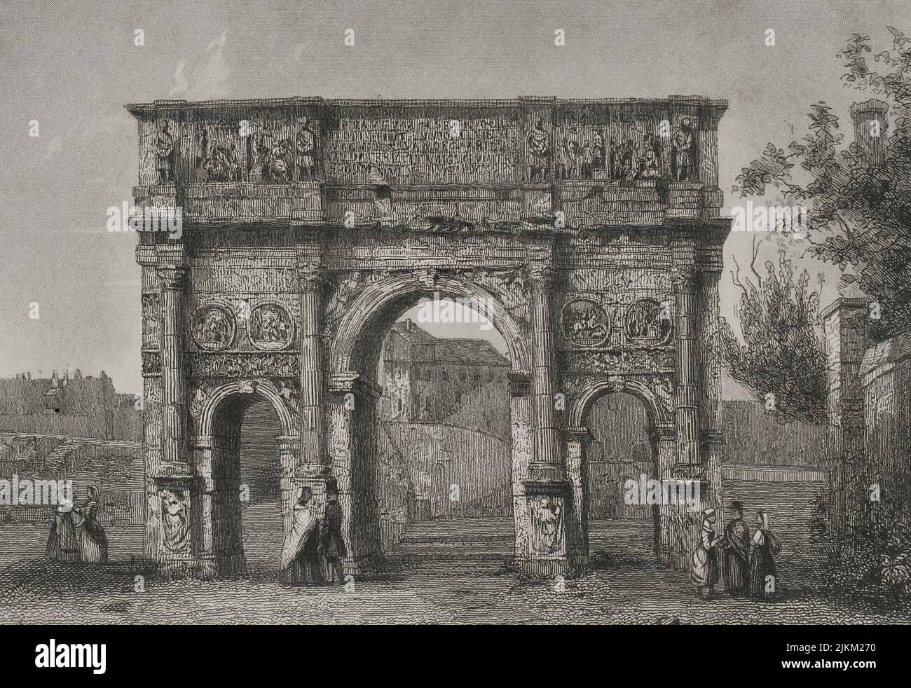 Konstantinsbogen in Rom. Gravur. „Historia Universal“, von César Cantú. Band II, 1854. Stockfoto