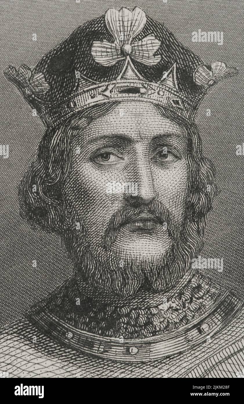 Richard I. (1157-1199). König von England (1189-1199), mit dem Spitznamen Richard Löwenherz. Haus Plantagenet. Hochformat. Details. Gravur. „Historia Universal“, von César Cantú. Band III, 1855. Stockfoto