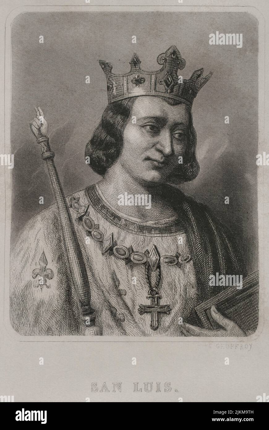 Louis IX. Oder Saint Louis (1214-1270). König von Frankreich (1226-1270). Hochformat. Gravur von Geoffroy. „Historia Universal“, von César Cantú. Band IV, 1856. Autor: Charles Geoffroy (1819-1882). Französischer Gravierer. Stockfoto