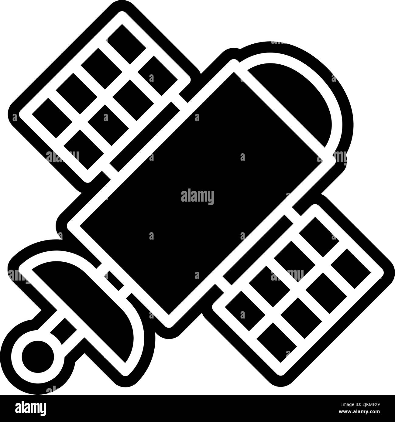 Satellitensymbol, schwarze Vektorgrafik. Stock Vektor