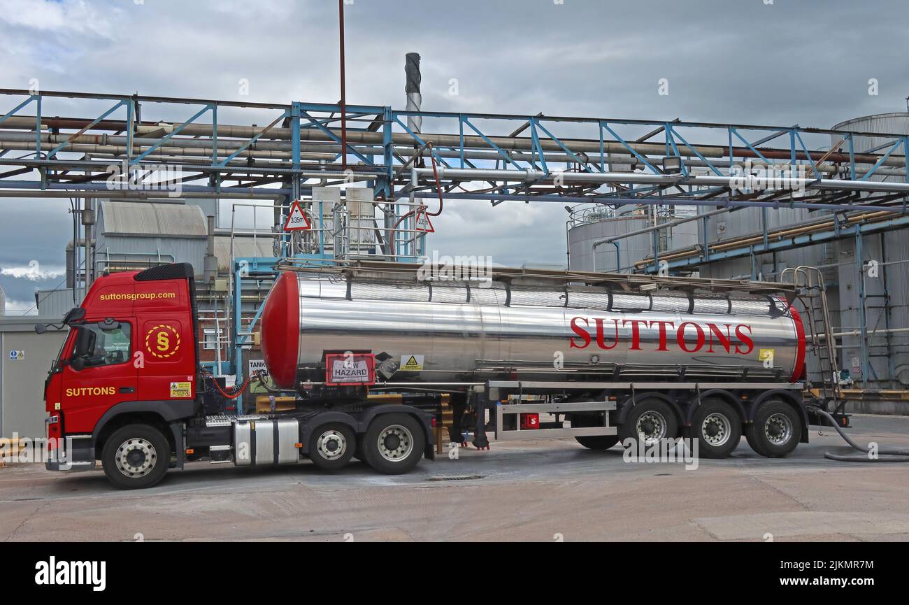 Suttons Road Chemical Tanker, Off-Loading-Produkt in der Fabrik von Ilissul Unilever und Crosfields, Bank Quay Warrington, Cheshire, England, Großbritannien Stockfoto