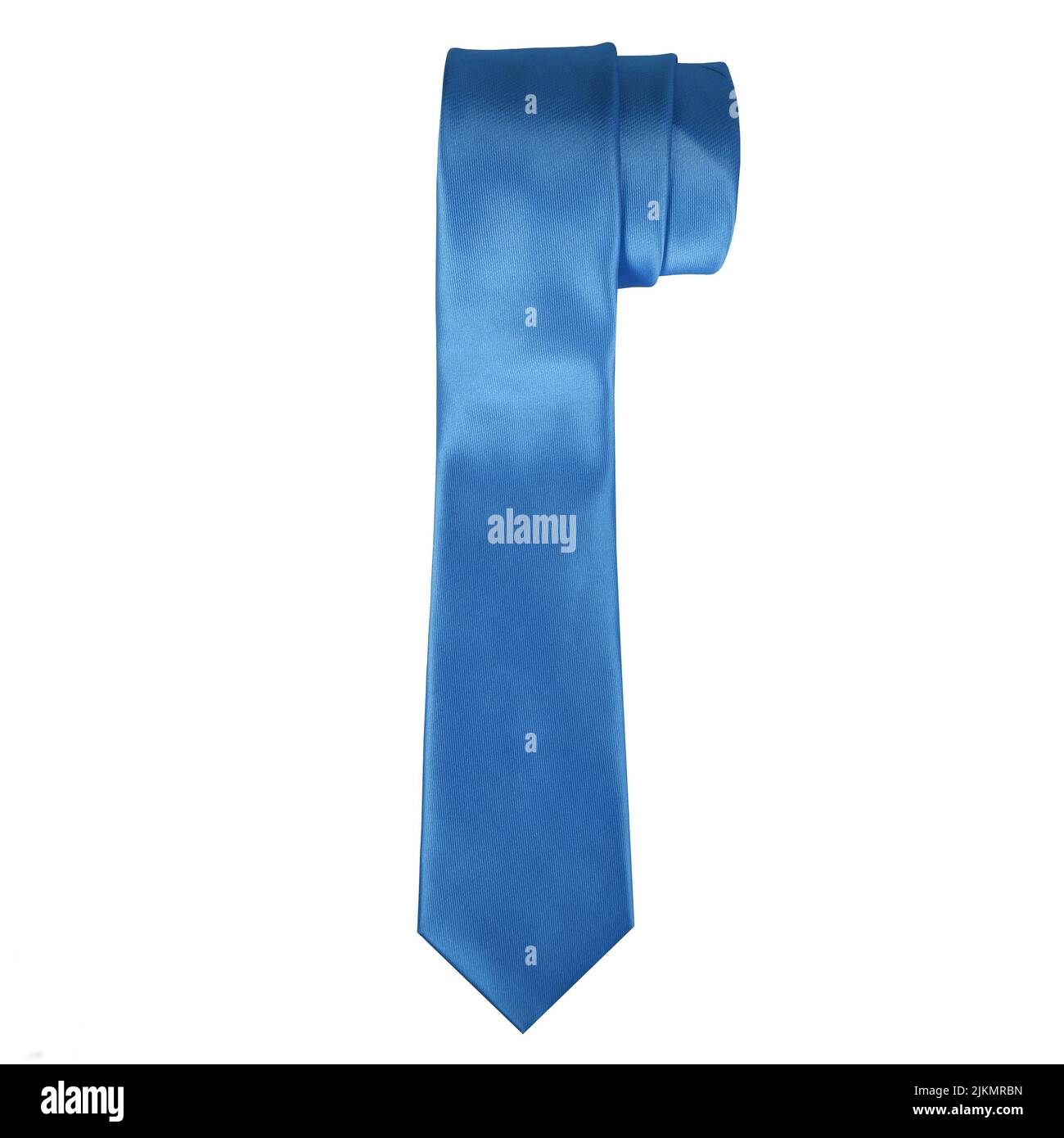Eine blaue Polyester Krawatte auf reinem weißen Hintergrund Stockfoto