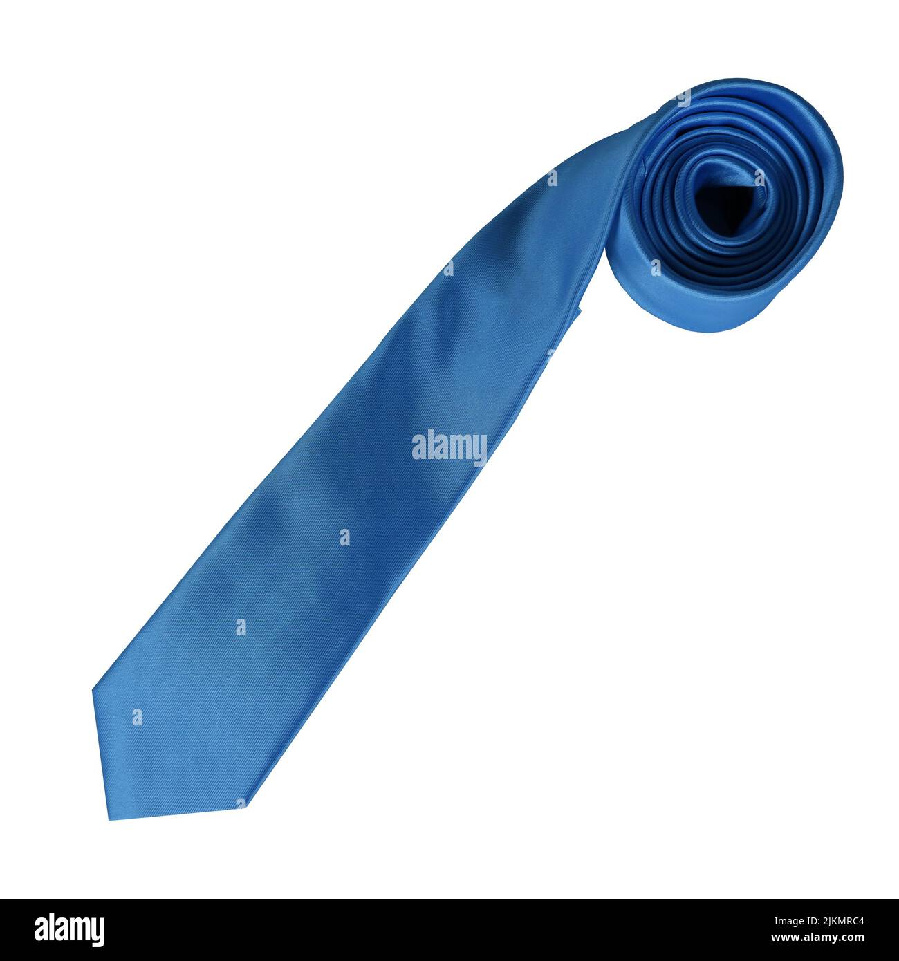 Eine blaue Polyester Krawatte auf reinem weißen Hintergrund Stockfoto