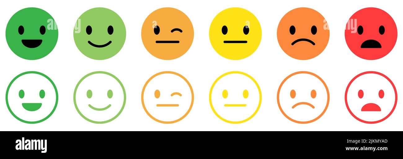 Set von Emoticons mit unterschiedlichen Stimmungen. Feedback-Konzept. Vektordarstellung auf weißem Hintergrund isoliert Stock Vektor
