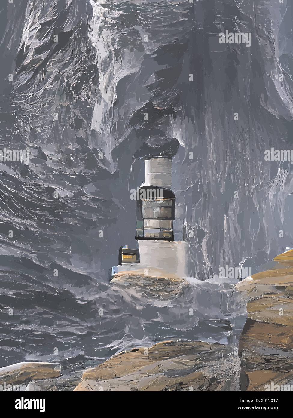 Digitale Malerei von Leuchttürmen im Meer Stock Vektor