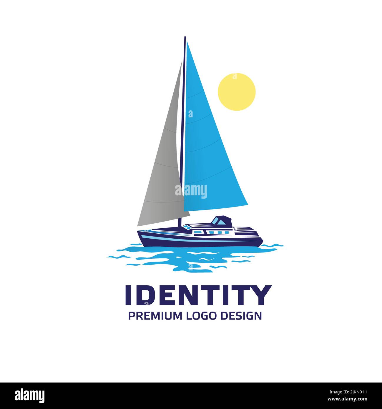 Eine Vektordarstellung eines Segelschifftransportdesigns mit einem gelben Mond im Hintergrund Stock Vektor