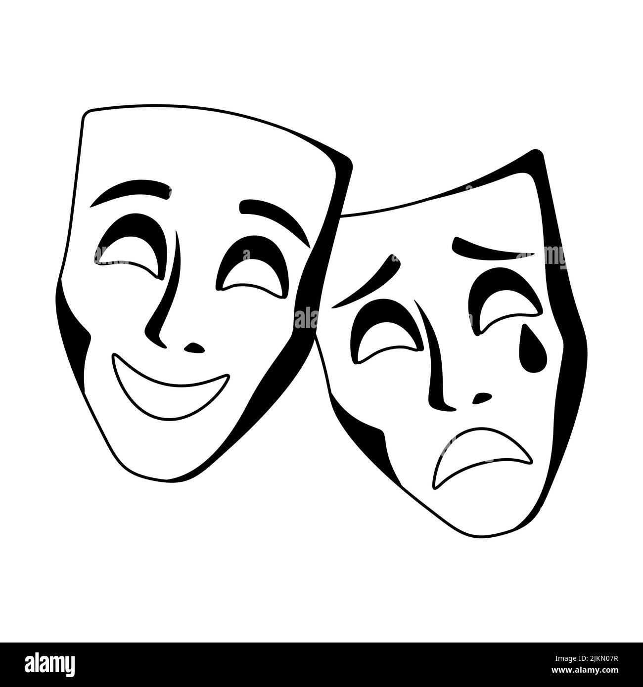 Illustration von Comedy- und Tragödienmasken. Traditionelles Theatersymbol. Bild für Theateraufführungen. Stock Vektor