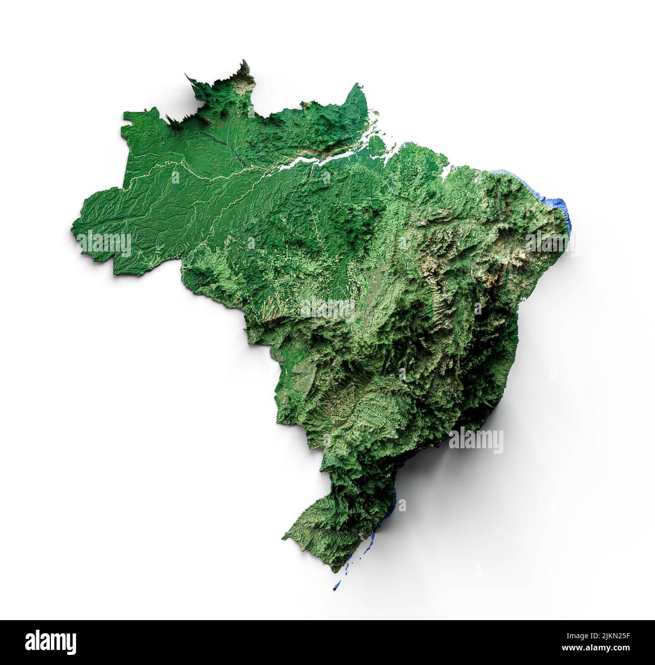Brasilien topographische Karte 3D realistische Brasilien Karte Farbe 3D Abbildung Stockfoto