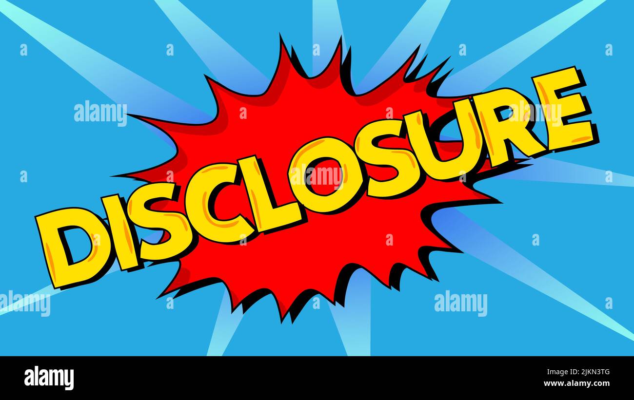 Offenlegung. Wort mit Kinderschrift im Cartoon-Stil geschrieben. Stock Vektor