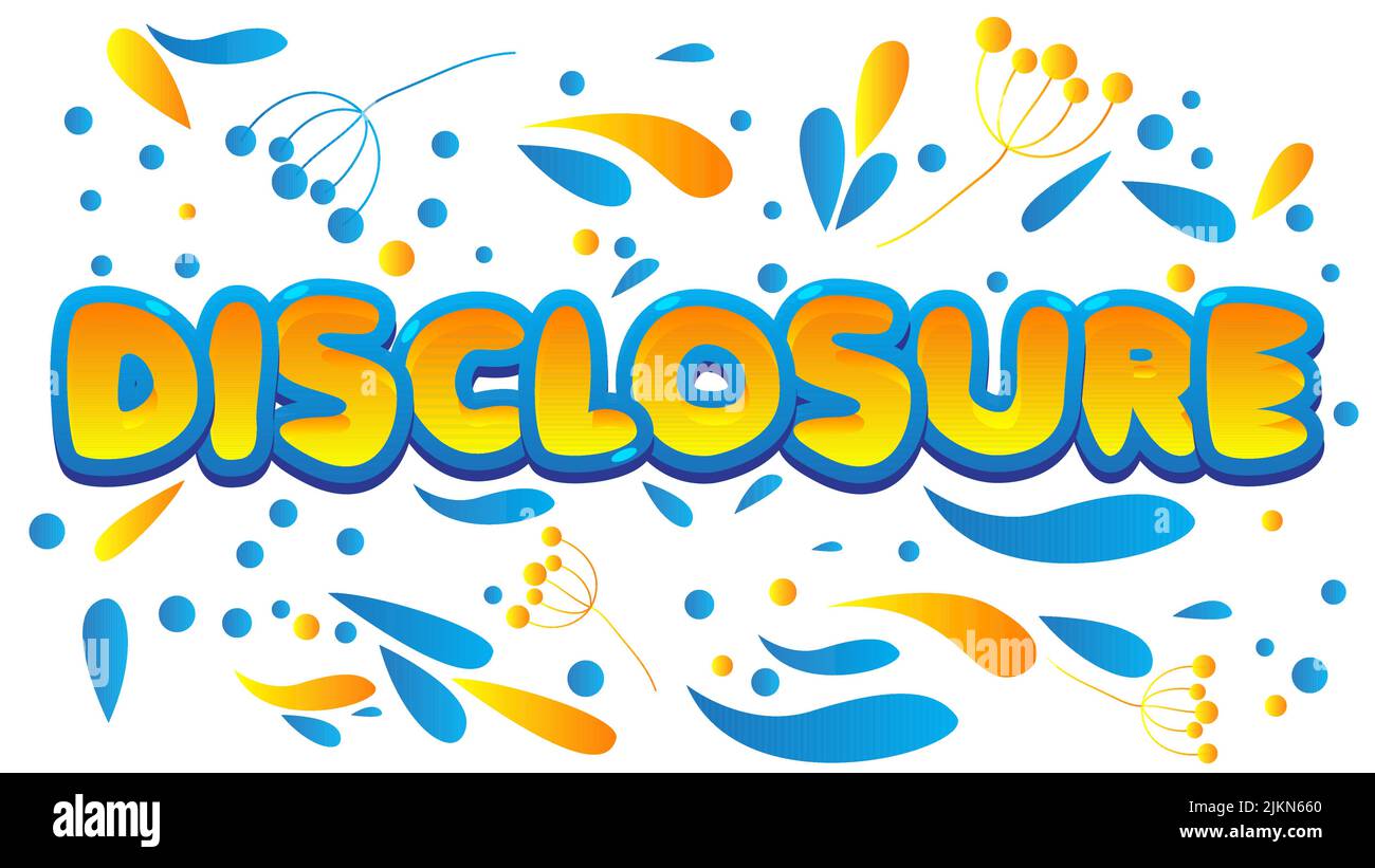 Offenlegung. Wort mit Kinderschrift im Cartoon-Stil geschrieben. Stock Vektor