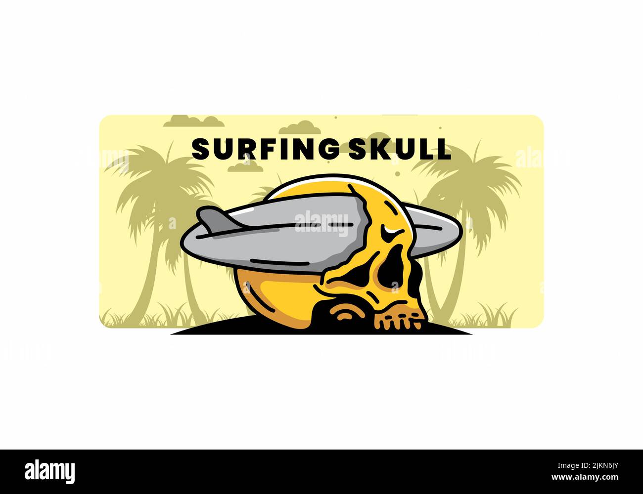 Illustration Design eines Surfbretts, das den Schädel durchbohrt Stock Vektor