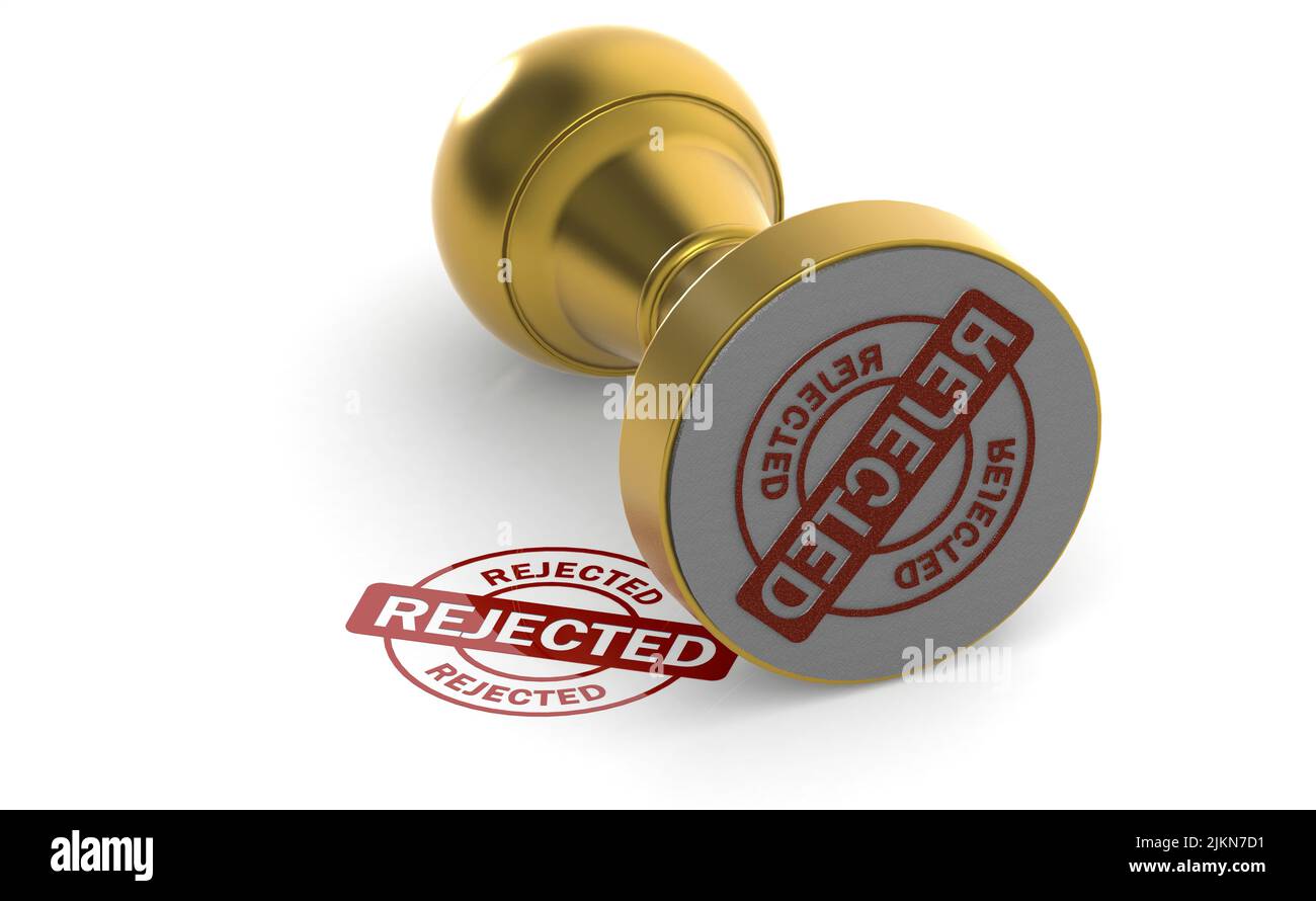 Goldstempel mit abgelehnter Wortdarstellung, 3D Rendering Stockfoto
