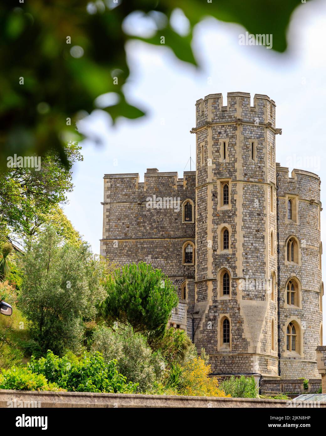 Eine malerische Aussicht auf das Schloss Windsor an einem sonnigen Tag, in der britischen Grafschaft von Britannien Stockfoto