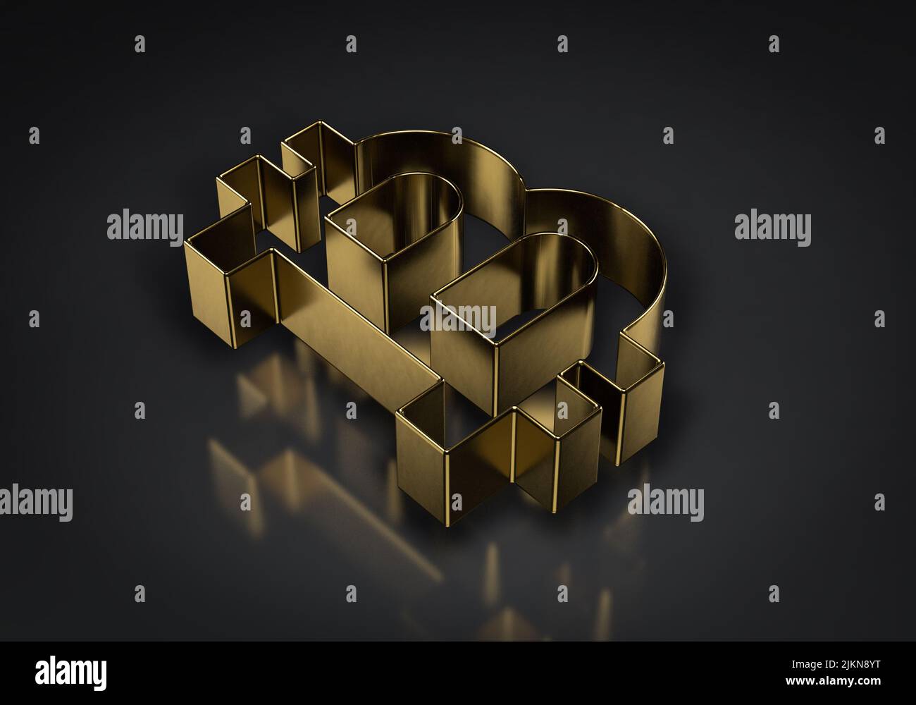 Eine 3D Abbildung des Bitcoin-Symbols auf grauem Hintergrund Stockfoto