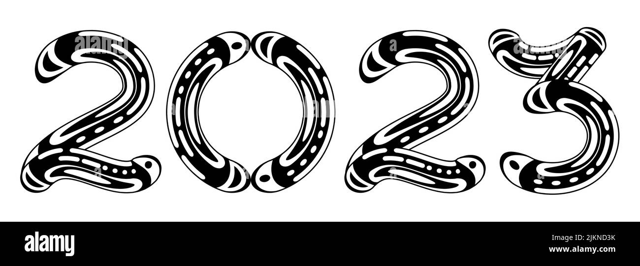 Sylized Metall Chrom Flüssigkeit Zahlen 2023. 2023 Frohes Neues Jahr Stock Vektor