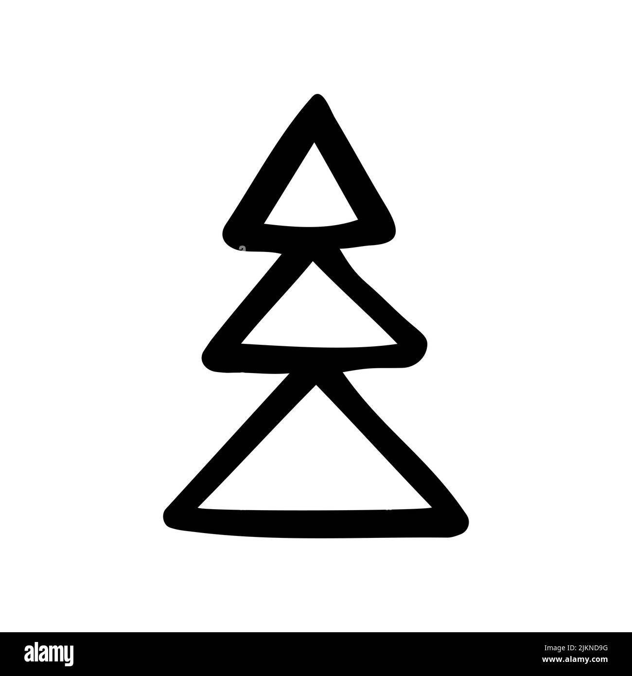 Vektor gemütliche Doodle Weihnachtsbaum. Handgezeichnete Tanne isoliert auf weißem Hintergrund. Skizzieren Sie den skandinavischen Nadelbaum. Frohes Neues Jahr, Merry Chris Stock Vektor