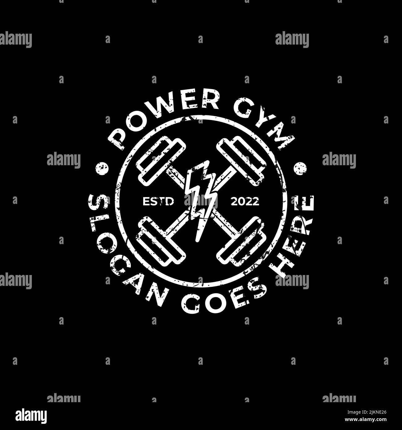 Power Gym Fitness Center Logo Design Abzeichen Vektor mit Grunge-Stil , am besten für Fitnessstudio Training Center Vektor Illustration Stock Vektor