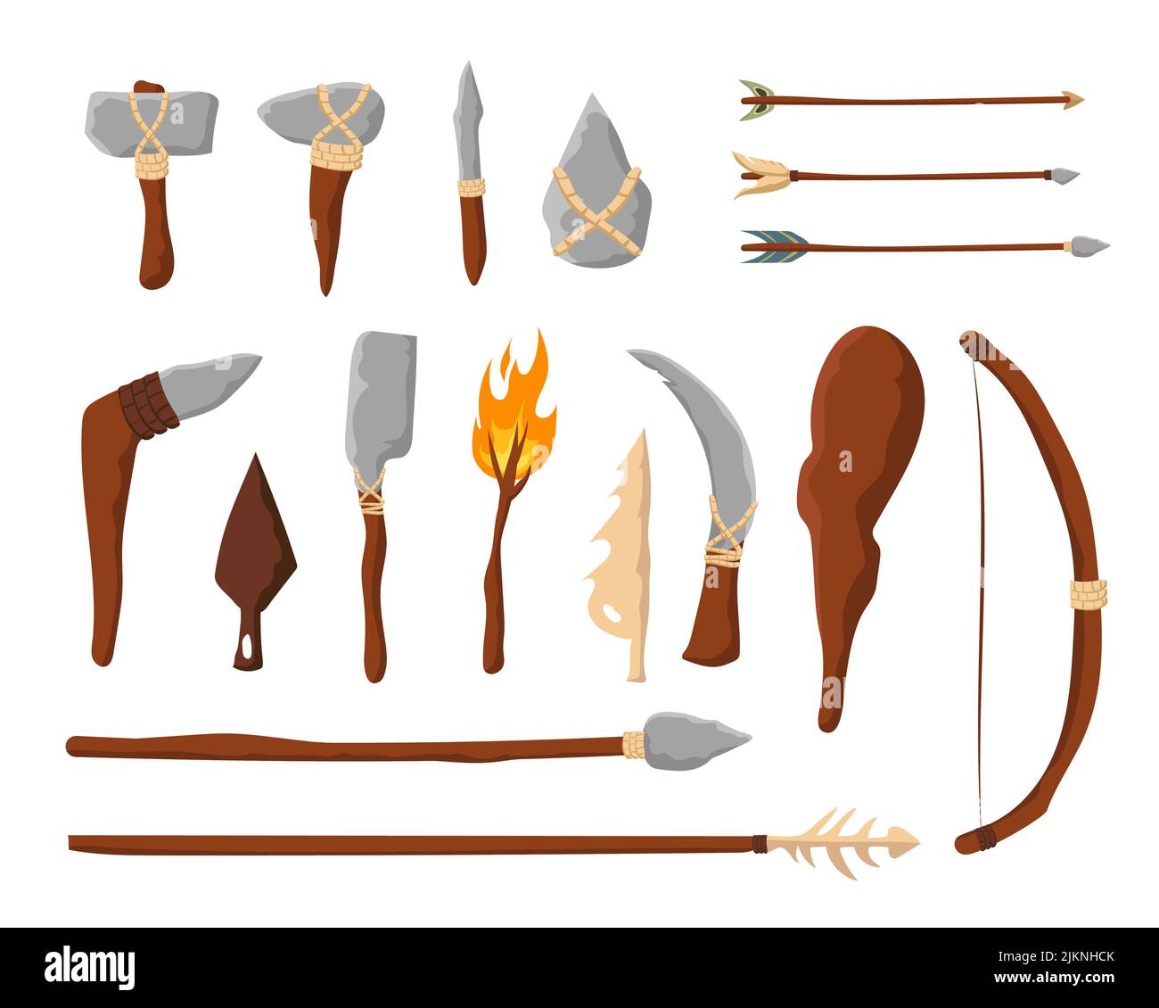 Werkzeuge und Waffen der Steinzeit Stock Vektor