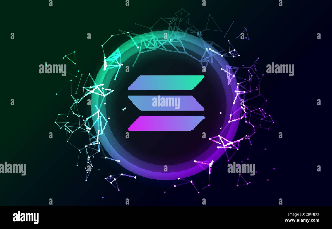 Münzsymbol mit Solana-Logo. Isoliertes vektorsymbol für kryptowährung-Token von solana. Sol Blockchain Crypto Bank. Stock Vektor