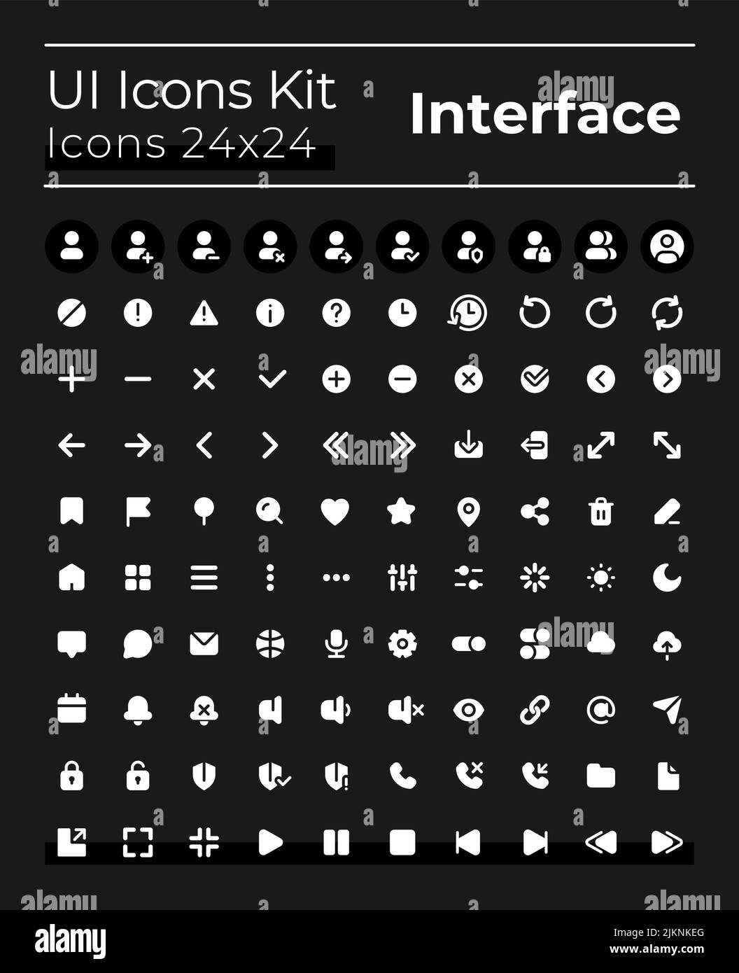 Verständliche weiße Glyphen-ui-Symbole für den dunklen Modus Stock Vektor